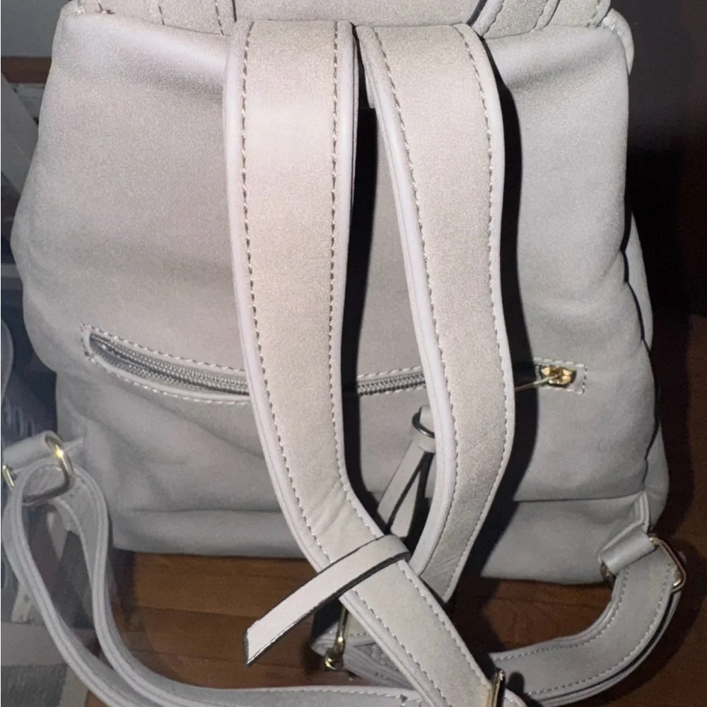 Gray Leather like  Backpack with Fringe